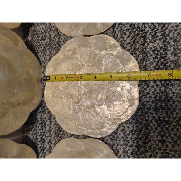 6 Capiz Shell Cork Backed Round With Scallop Edge Placemat/Trivets Phillipines - Picture 9 of 16